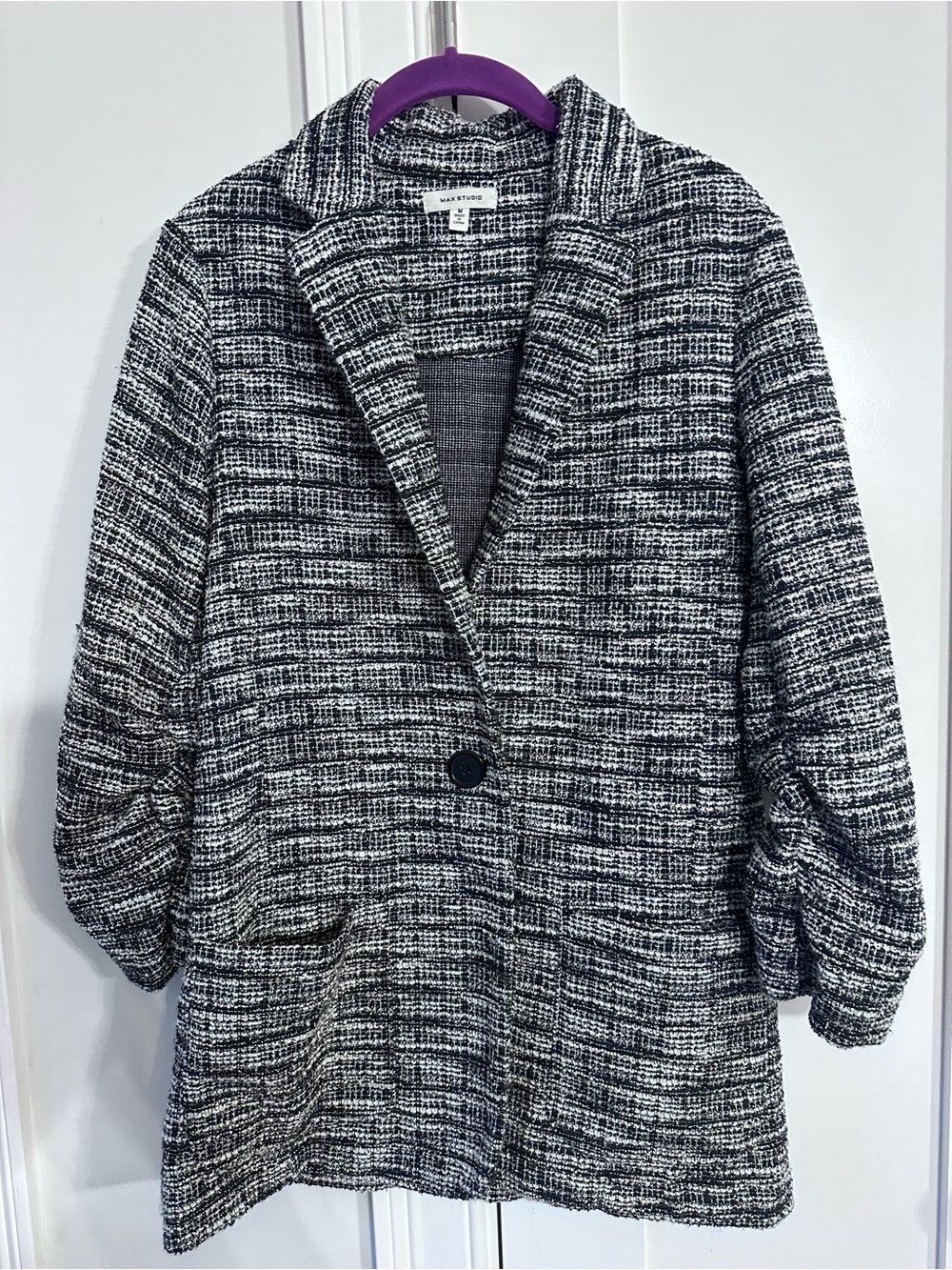 Max Studio Black and White Textured Single-Button Blazer